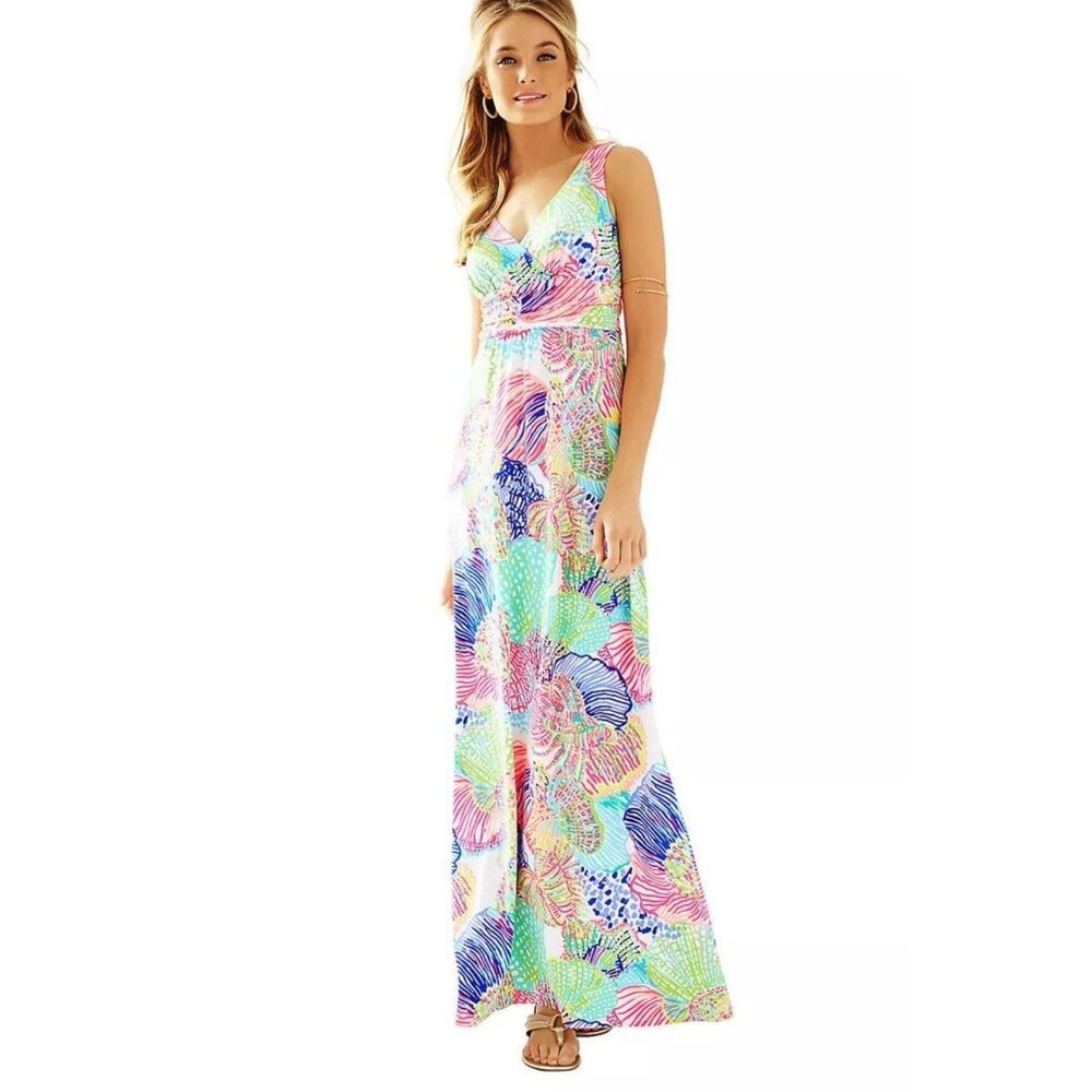 Lilly Pulitzer Sloane Roar of the Seas Coral Maxi Dress Womens XXS